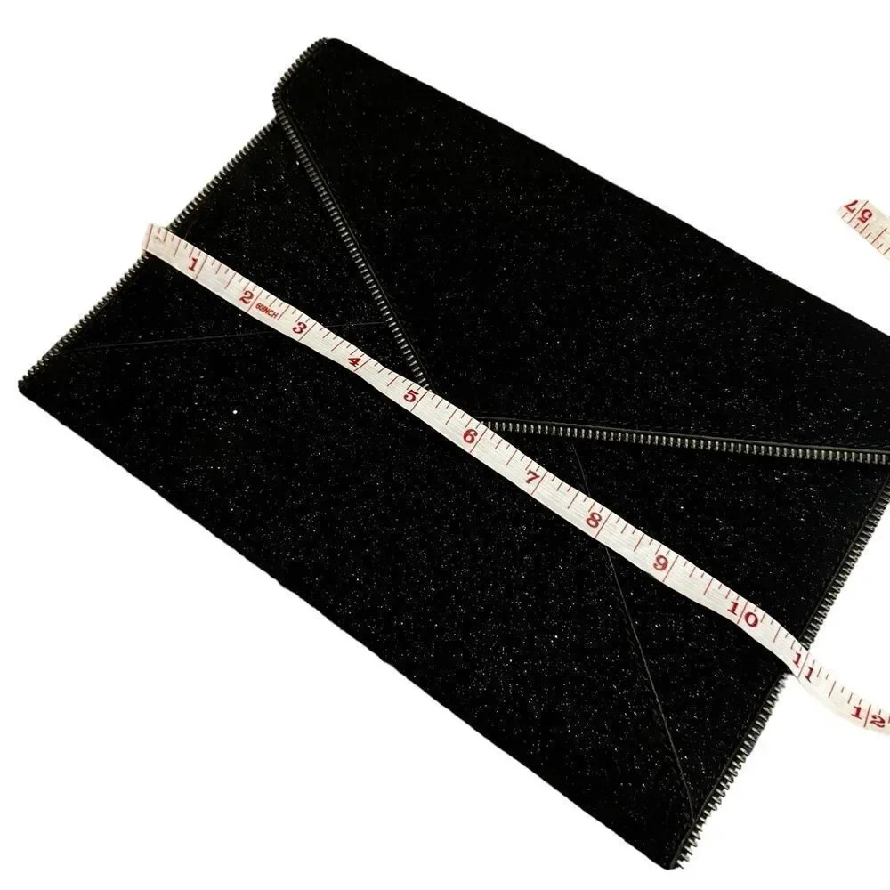 Rebecca Minkoff Glitter Suede Envelope Clutch in Black with Gold Zipper Trim